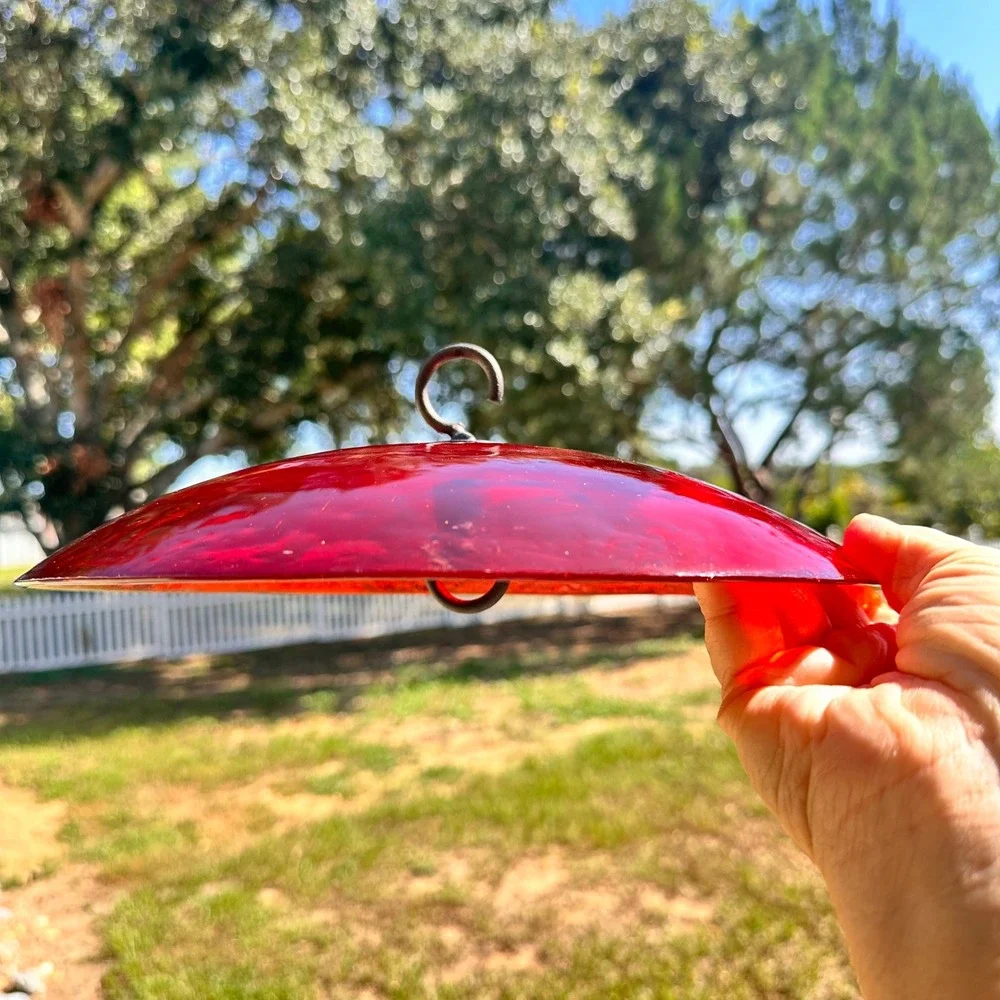 Couronne Co Ruby Red Glass Bird Feeder Baffle Dome 11in Weather Guard
